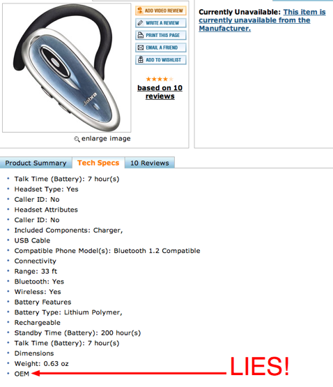 Buy.com Sells Refurbished Bluetooth Headsets Listed As New