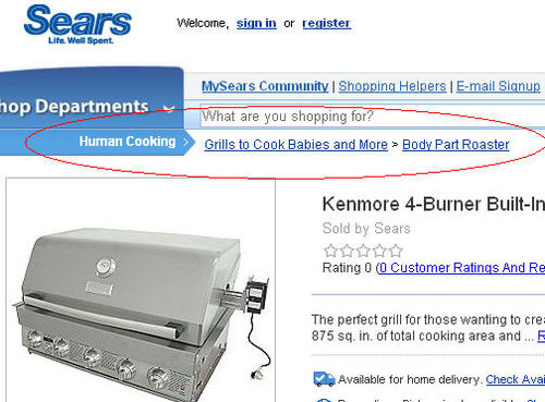 Sears Caught Selling "Grills to Cook Babies" Thanks To Poorly Built Website