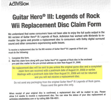 Guitar Hero For Wii Owners Are Furiously Angry At Having To Mail Their Discs To Activision