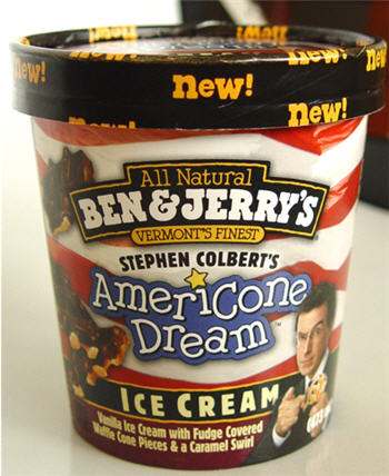 Stephen Colbert Tastes Like "Vanilla Ice Cream with Fudge Covered Waffle Cone Pieces & a Caramel Swirl"