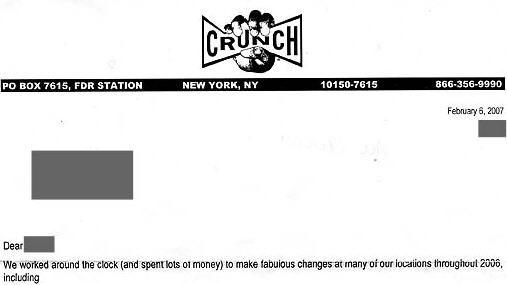 Crunch Gym Tries To Charge Extra For "Improvements"