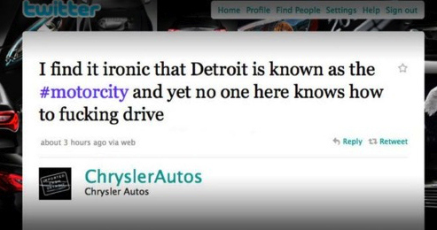 Chrysler Tweets No One In Detroit "Knows How To F****** Drive"