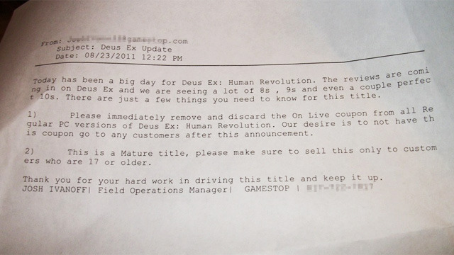 GameStop Stores Ordered To Open 'Deus Ex: Human Revolution'
Boxes And Remove Free Game Coupon