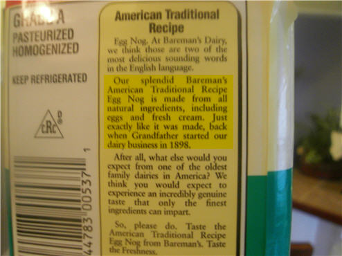 Our Egg Nog Is Made Exactly Like It Was In 1898! With HFCS!