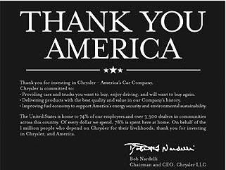 Chrysler Buys Ads Thanking You For Tax Money, You Get Pissed, Chrysler Censors You