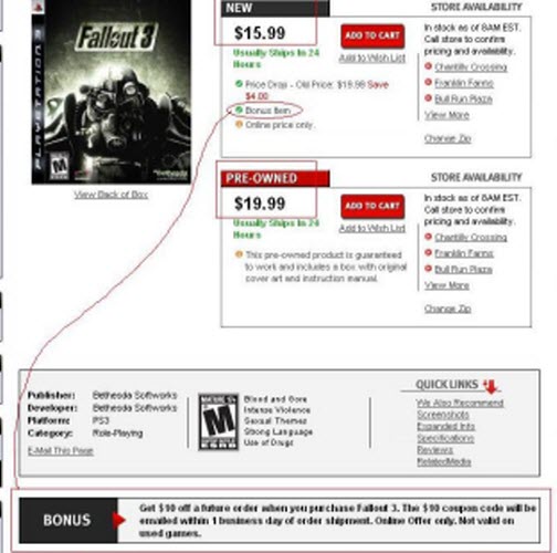 GameStop Doesn't Want You To Buy A Used Copy Of Fallout 3