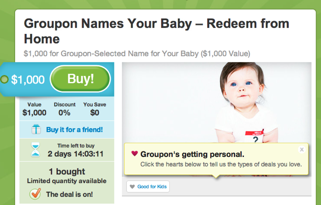 Would You Like To Pay Groupon $1K to Name Your Baby “Clembough”?