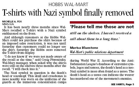 New Mexico Paper Gives Front Page Coverage To Walmart's Nazi Shirts