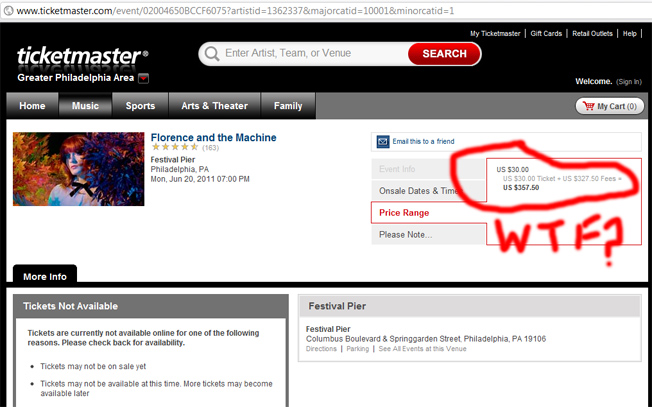Ticketmaster Charges $327.50 In Fees For One Florence And The Machine Ticket?