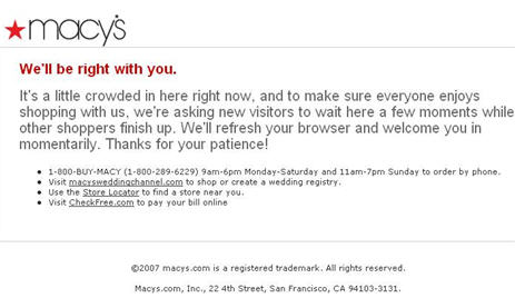 Macy's Website Asks You To "Wait Here A Few Moments While Other Shoppers Finish Up"