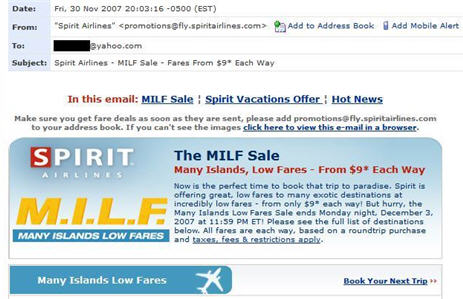 Spirit Airlines Holds "MILF Sale," Denies Having Seen "American Pie"