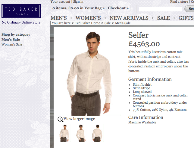 Splurge Of The Day: $7,500 Shirt On "Sale" At Ted Baker