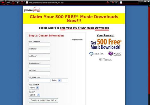 Gateway Requires Mailing Address For Free Music Downloads?