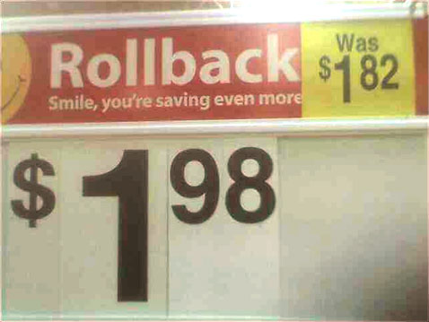 Walmart Rolls Back Prices Negative Sixteen Cents