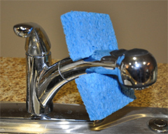 To Keep A Sponge Clean, Snip A Hole In It,  Hang It On The Faucet