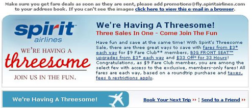 Spirit Airlines Hold "Threesome Sale"