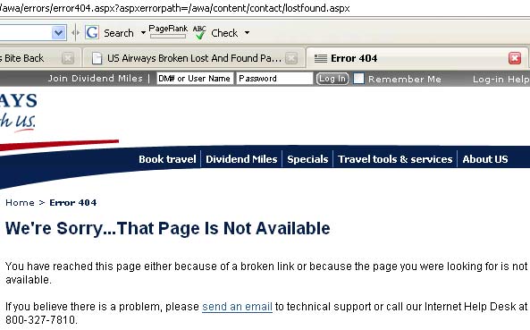 US Airways Broken Lost And Found Page