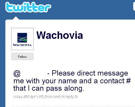 Helpful Service from Wachovia via Twitter