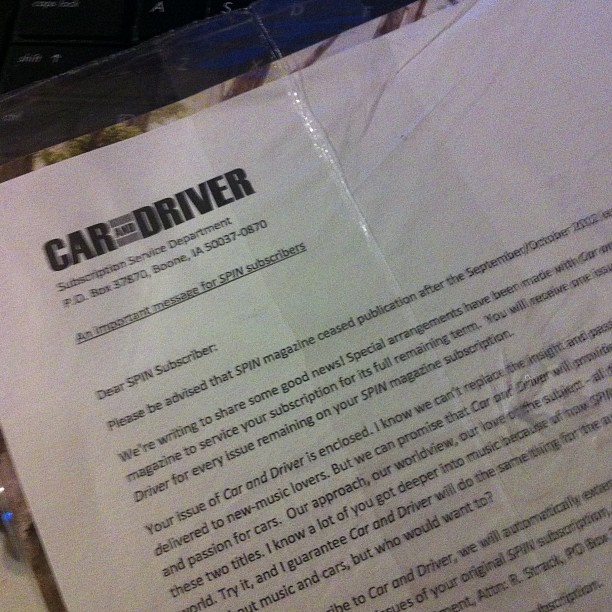 Former Spin Subscribers Will Now Receive Car And Driver, So That’s Nice
