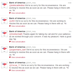 The @BofA_Help Twitter account is fielding complaints from a huge number of customers