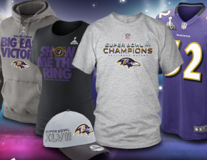 Had the Ravens lost on Sunday, all this gear would have been donated to people in underdeveloped nations, rather than been featured on the NFL website.