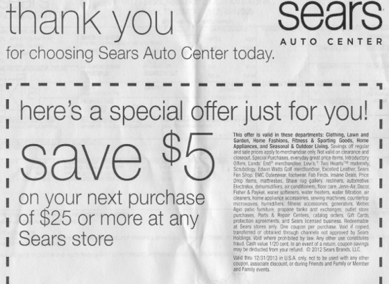 Sears has an odd way of showing its gratitude. Scroll down for more detailed image.
