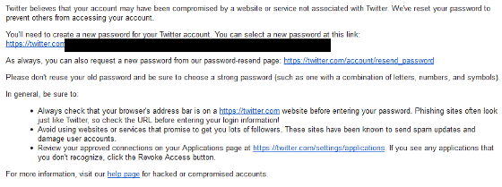 Twitter's e-mail to affected users.