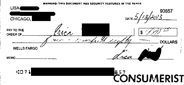 One of 30 fake checks written to Lisa's account.