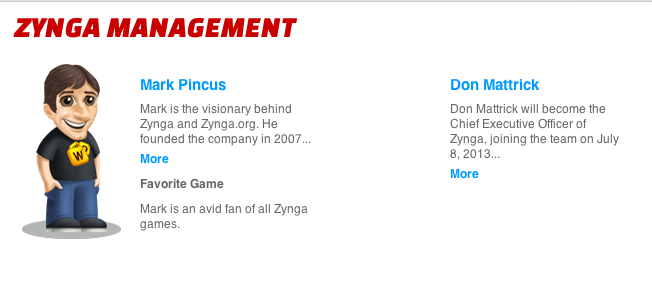 Zynga has added Mattrick to its company masthead, but hasn't given him a cute little avatar yet.