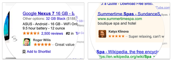 Examples of what Google's  "Shared Endorsements" look like.