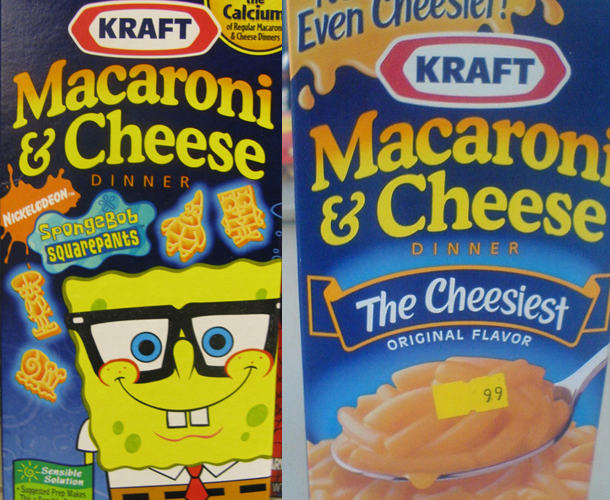 The SpongeBob mac and cheese will ditch the artificial dyes, while the original flavor from Kraft will continue to use them.