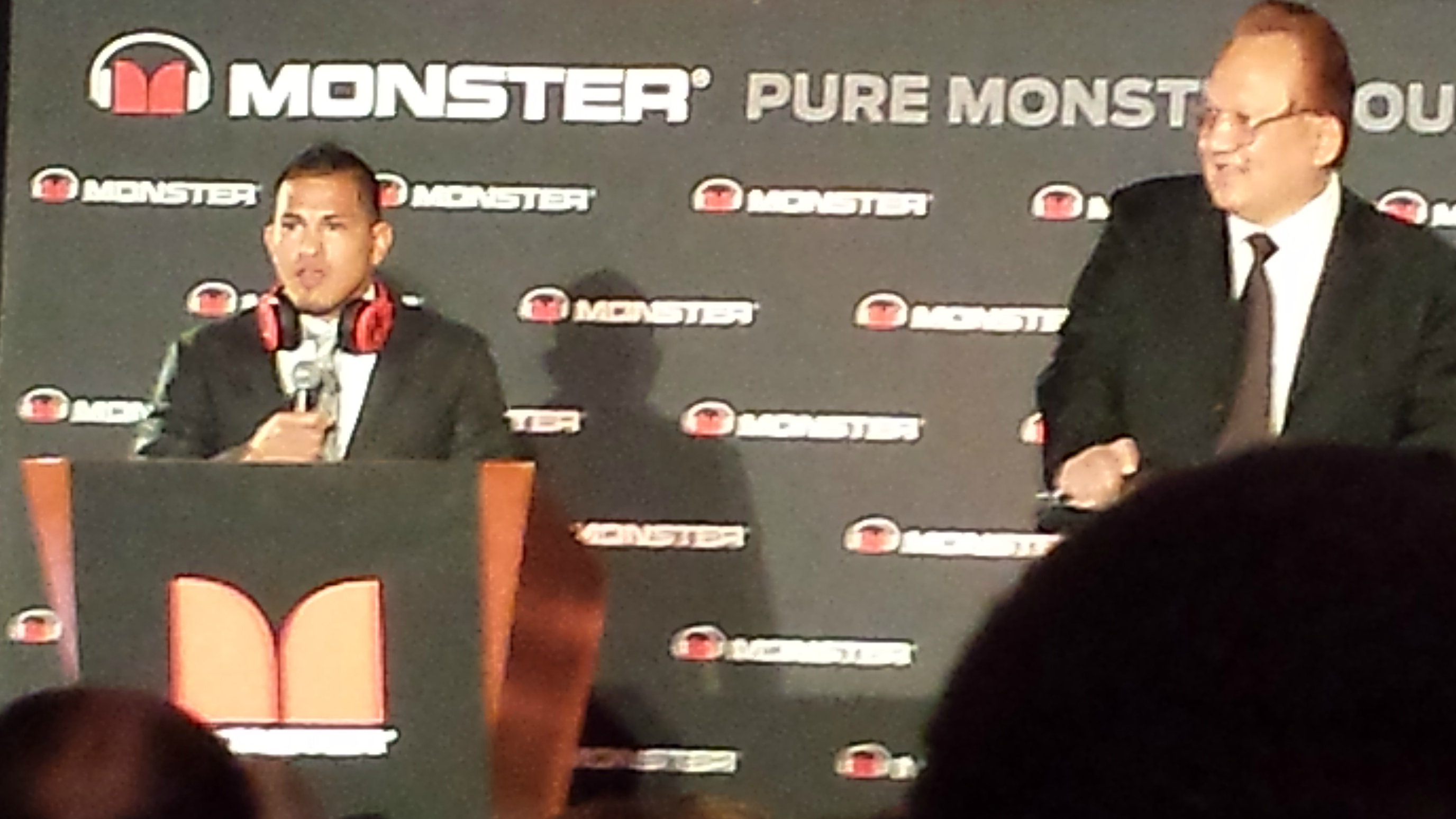 UFC champ Anthony Pettis announcing the Octagon headphones with Monster CEO Noel Lee.