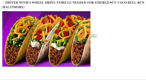 Craigslist “Emergency” Taco Bell Delivery Request During Snowstorm Ends With A Full Stomach