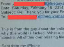 Dear Five Guys: Don’t Copy Customer On E-mail Where You Call Him A “Douche”