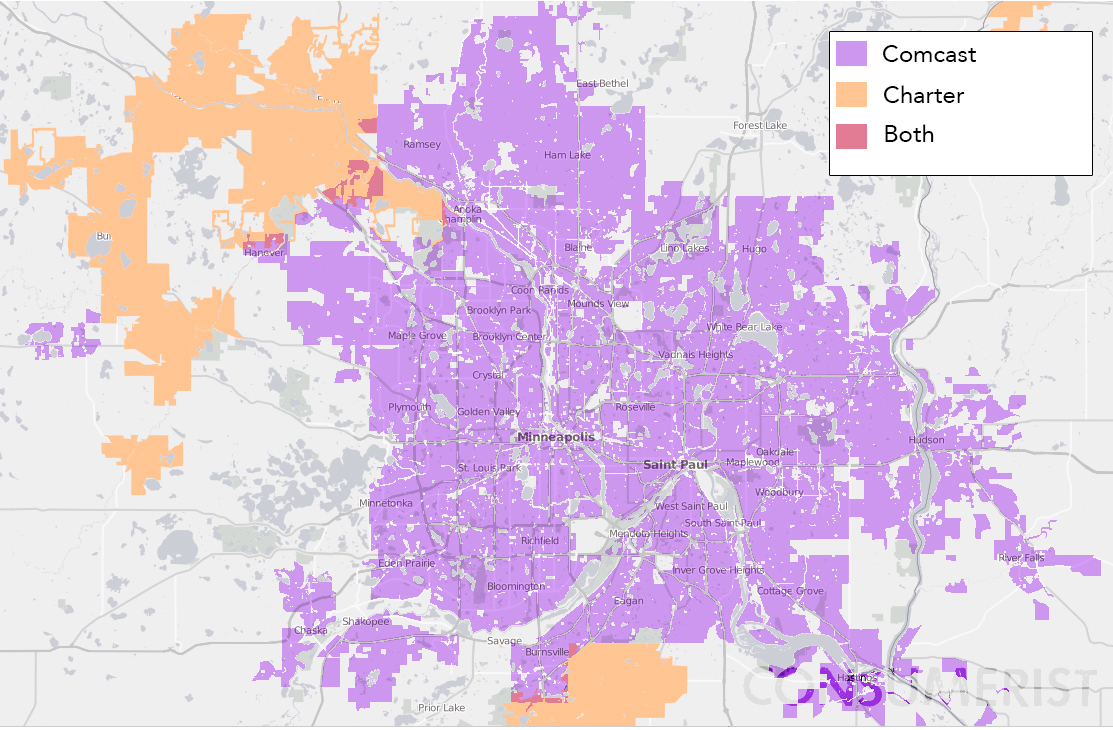 This is what fixed-line broadband competition (or lack thereof) looks like in Minneapolis.  