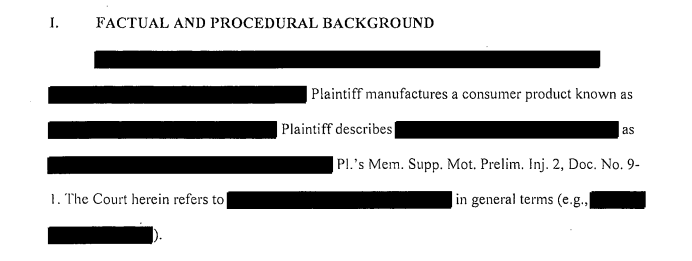 It doesn't take very long to read the court documents in Company Doe's lawsuit against CPSC, since most of it is redacted.
