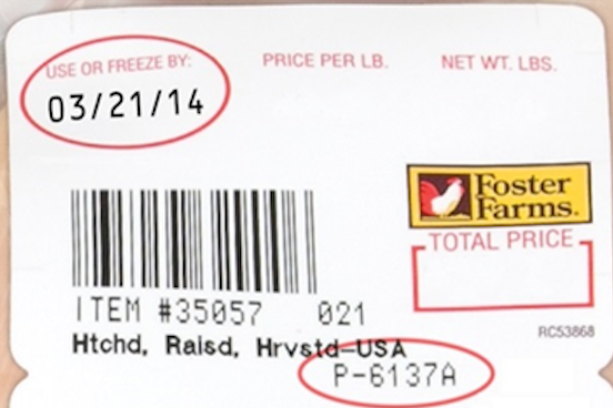 Here's an example of what a recalled Foster Farms chicken label will look like. 