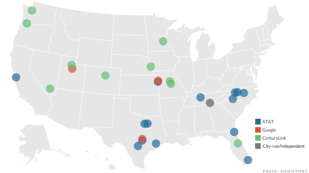 CNN Money's colorful but very misleading map about the expansion of gigabit fiber networks in the U.S.