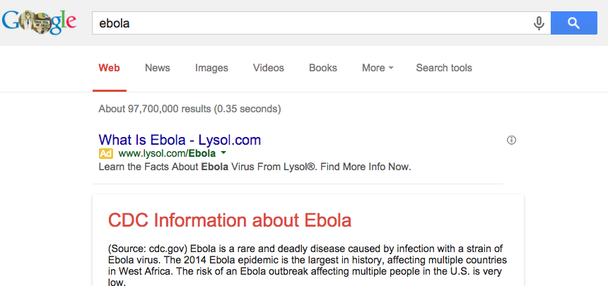 Lysol Buys Google Search Ads To Take Advantage Of Ebola Panic