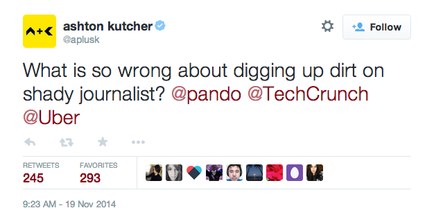Uber Investor Ashton Kutcher Sticks Up For Executive Who Wanted To Look Into “Shady Journalists”