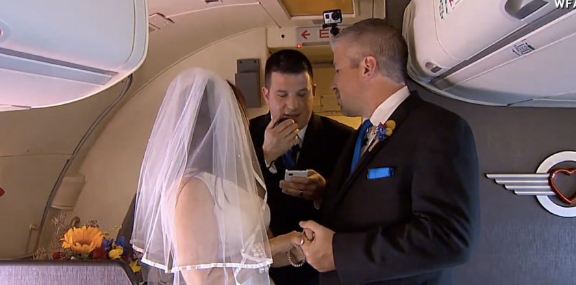 A Louisville couple got hitched on a Southwest Airlines flight over the weekend.