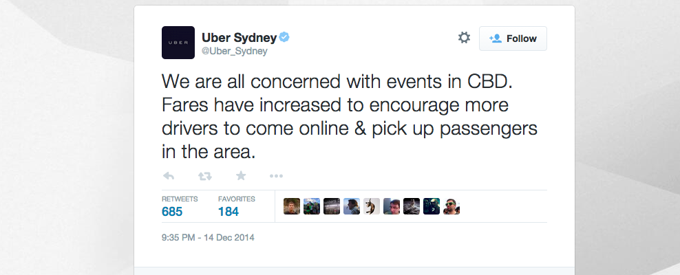 Uber's first take on the hostage situation? Surge pricing.