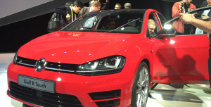Members of the media swarmed the Golf R Touch to test the vehicle's new gesture control mechanism. 