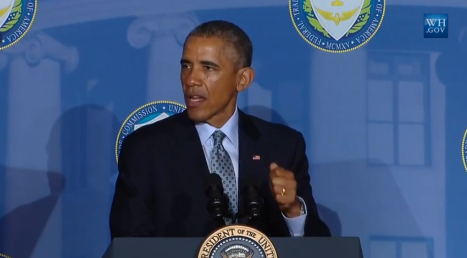 President Obama speaking to an audience at the FTC on January 12, 2015.