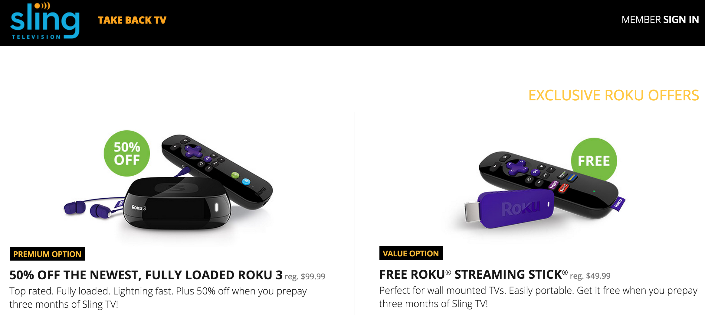 Sling is offering discounts on Ruko and Amazon streaming devices for people willing to prepay for three months of service.