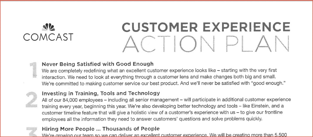 The full Comcast Customer Experience Action Plan is at the bottom of this post.