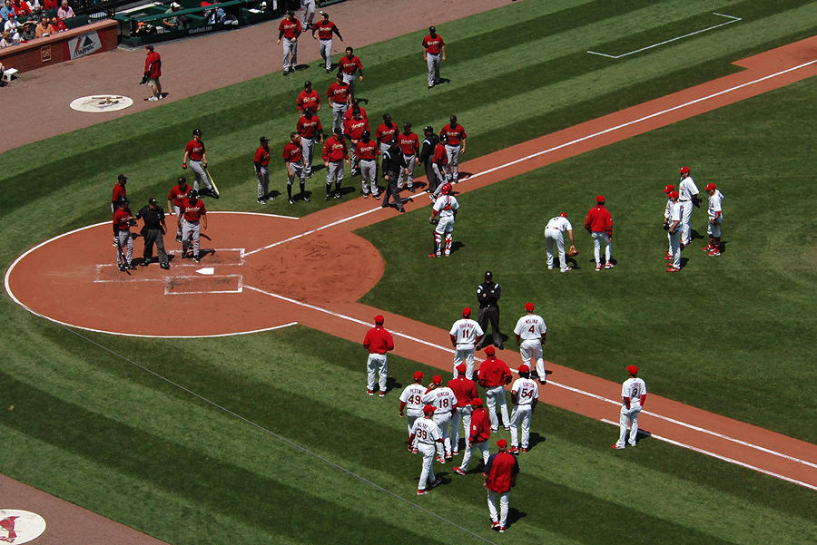 The Astros and Cardinals in a bench-clearing dispute in 2008 at Busch Stadium in St. Louis. (Photo: Paul Thompson)