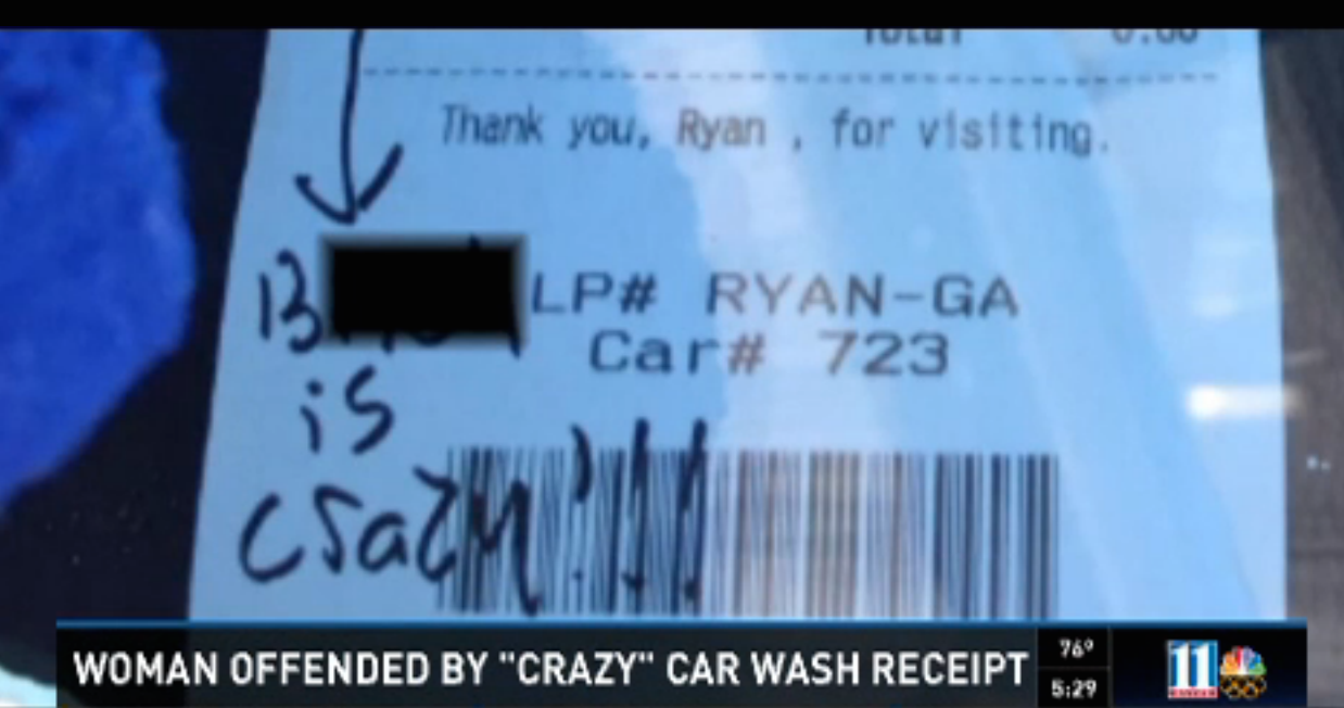 Customer Says Car Wash Worker Wrote “B*tch Is Crazy” On Her Receipt
