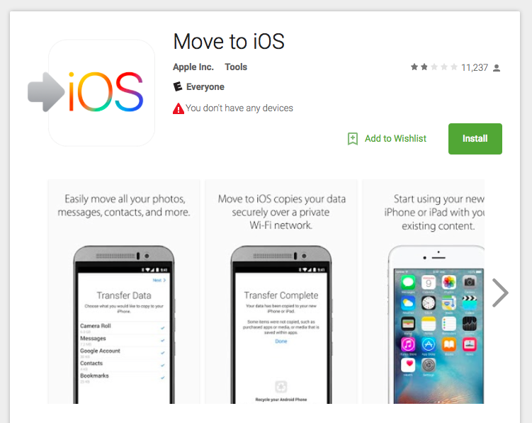 Android Users Give Apple’s ‘Move To iOS’ App Bad Reviews For Some Reason