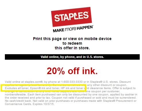 Printer Ink Sale At Staples Excludes Ink For Most Printers